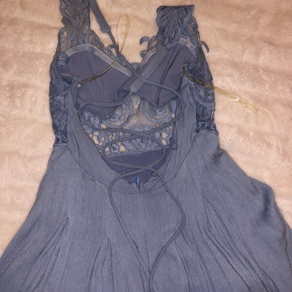 Light Blue Lace Cross-Back Romper - Picture 2 of 4